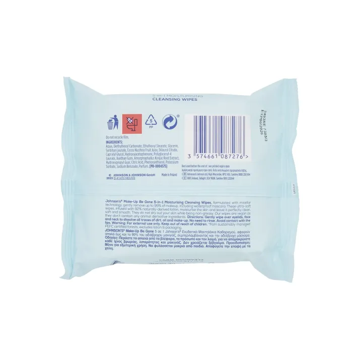 Johnson's Face Care Makeup Be Gone Moisturizing Wipes 25 Wipes - Image 4